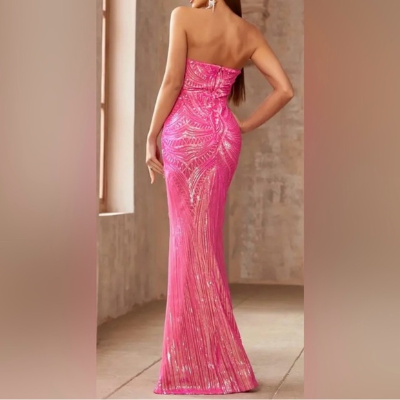 Pink Sequin Embellished Maxi Gown - Picture 3 of 6